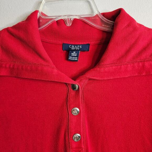 Chaps Ralph Lauren Womens Red Long Sleeve Knit Shirt Snap Front Stretch Size M - Picture 2 of 10